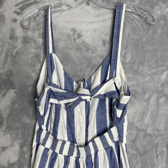 Japna Wide Leg Blue White Stripe Jumpsuit Women S Cotton Tie Back Preppy Coastal - Picture 2 of 9